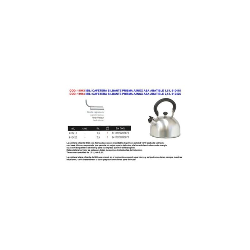 foto del prodotto ibili caffettiera prisma whistling manico pieghevole in acciaio inossidabile 2,5 l 610425