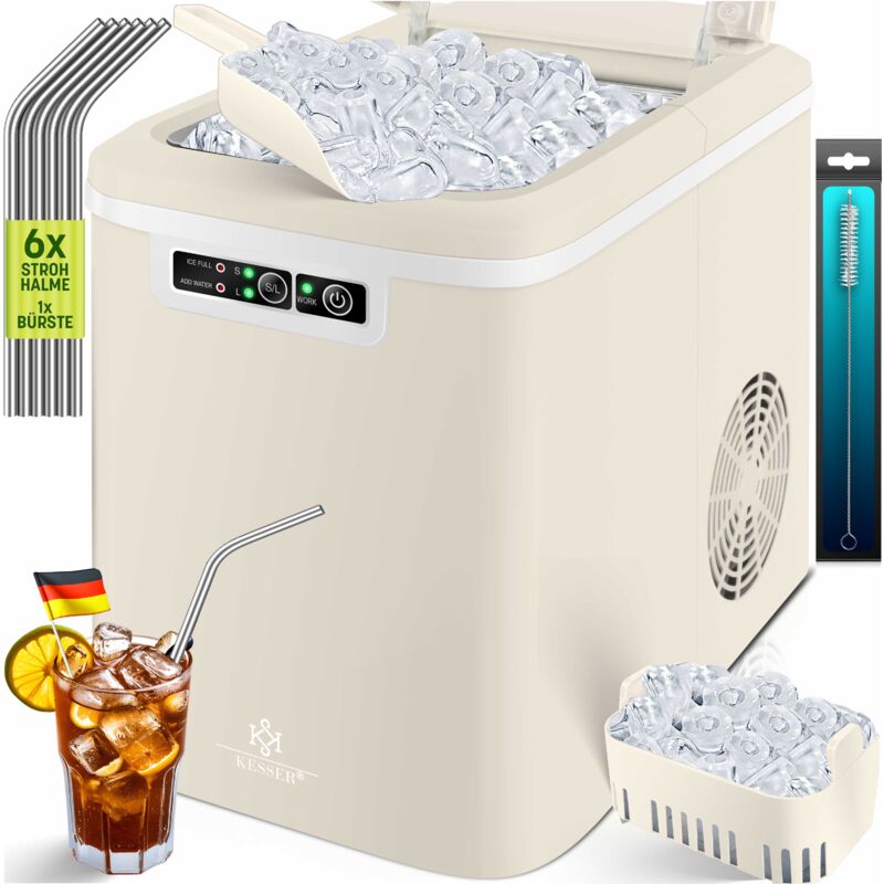 foto del prodotto ice cube maker ice maker in acciaio inox ice maker 12 kg 24 h preparazione in 7 min serbatoio dell acqua da 2,2 litri 2 formati di cubetti di