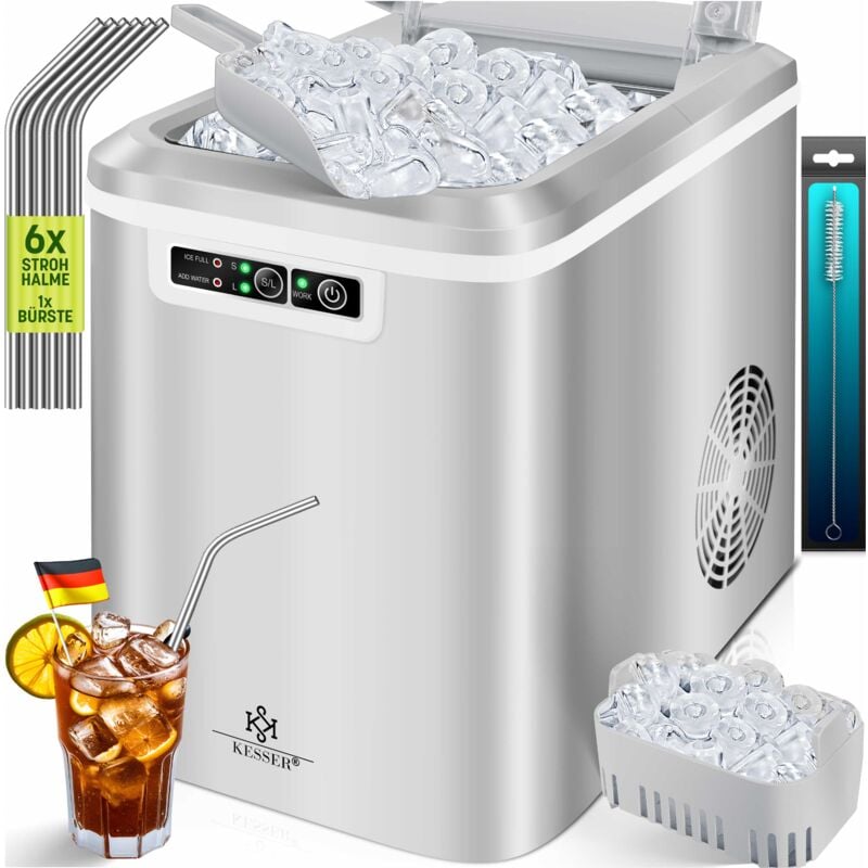 foto del prodotto ice cube maker ice maker in acciaio inox ice maker 12 kg 24 h preparazione in 7 minuti serbatoio dell acqua da 2,2 litri 2 formati di cubetti di