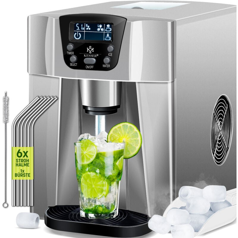 foto del prodotto ice cube maker macchina per cubetti di ghiaccio in acciaio inox 100w ice maker 12 kg 24 h 2 formati di cubetti preparazione in 6 minuti serbatoio