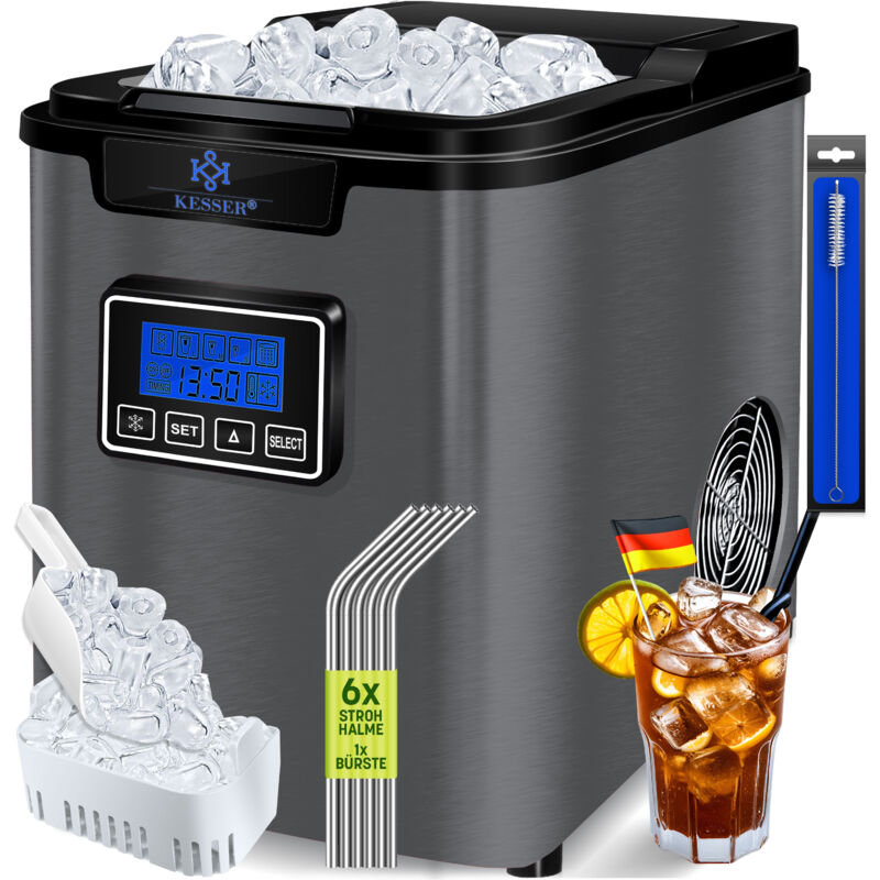 foto del prodotto ice cube maker macchina per cubetti di ghiaccio in acciaio inox 150w ice maker 12 kg 24 h 3 formati di cubetti preparazione in 6 minuti serbatoio