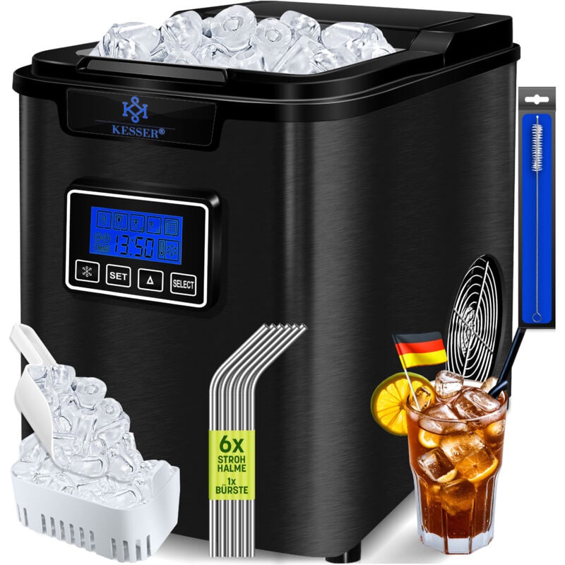 foto del prodotto ice cube maker macchina per cubetti di ghiaccio in acciaio inox 150w ice maker 12 kg 24 h 3 formati di cubetti preparazione in 6 minuti serbatoio