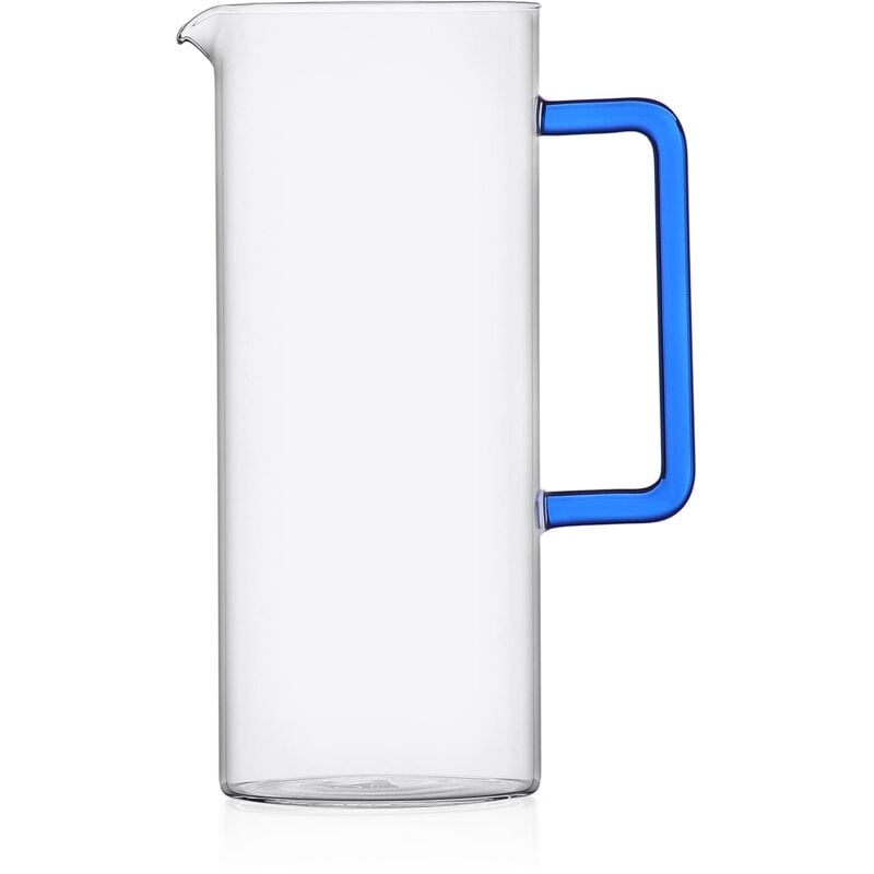 foto del prodotto ichendorf milano brocca con manico blu, collezione tube, 120 cl, vetro borosilicato, fatto a mano