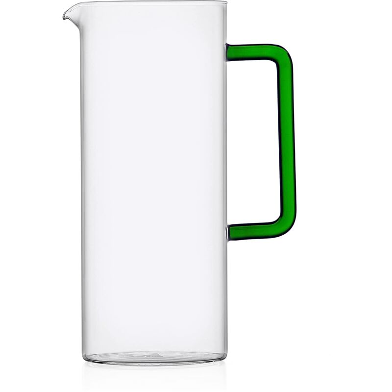 foto del prodotto ichendorf milano brocca con manico verde, collezione tube, 120 cl, vetro borosilicato, fatto a mano