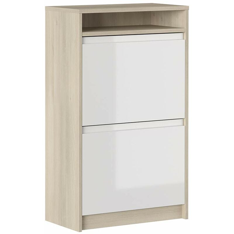 foto del prodotto iconico home mik modern, scarpiera doppia profondit con 2 ante e vano a giorno, ingresso, guardaroba, portaoggetti, 60x30xh99,5 cm, rovere