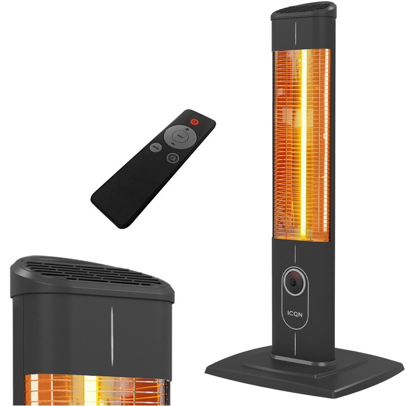 foto del prodotto icqn stufa a infrarossi con telecomando 2300 watt potente riscaldamento carbonio per uso interno ed esterno per terazza base stabile display digital