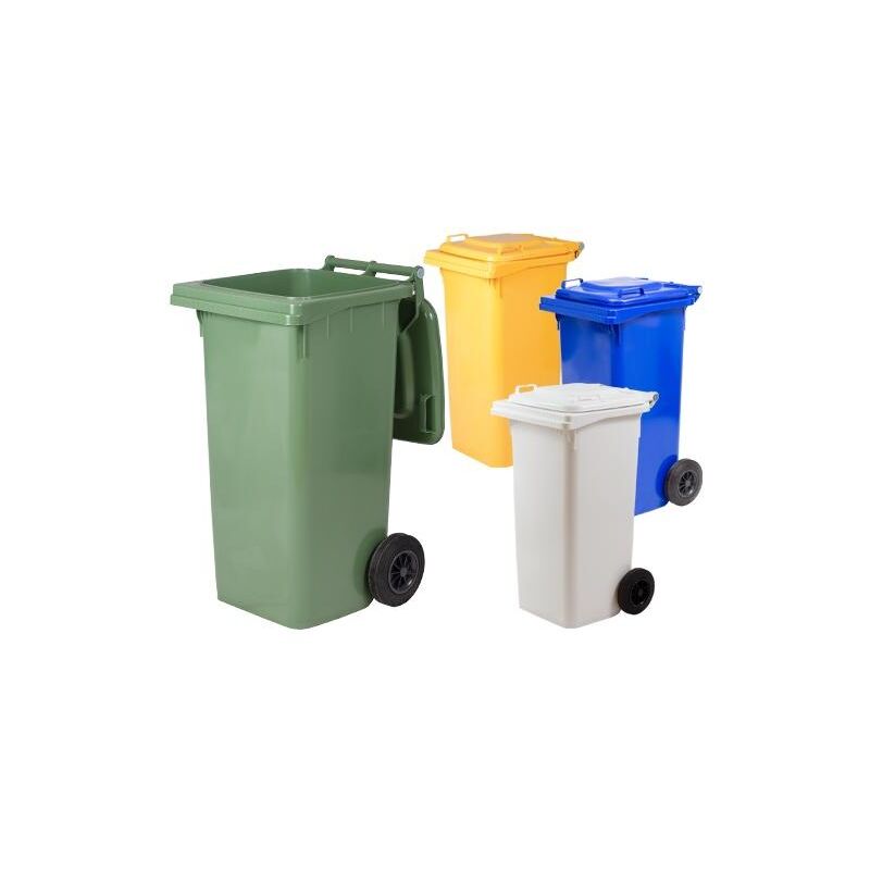 foto del prodotto ics bidone nettezza urbana in polipropilene da 240 lt con ruote colore verde