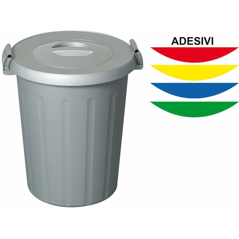 foto del prodotto ics bidone per raccolta differenziata con coperchio e manici grigio 50 lt.