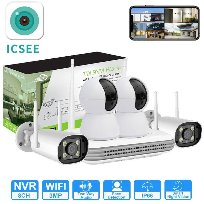 foto del prodotto icsee kit di sicurezza con nvr e 4 telecamere smart wifi