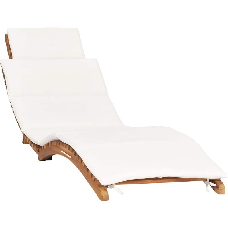 foto del prodotto idaxl lettino prendisole pieghevole con cuscino bianco crema in teak