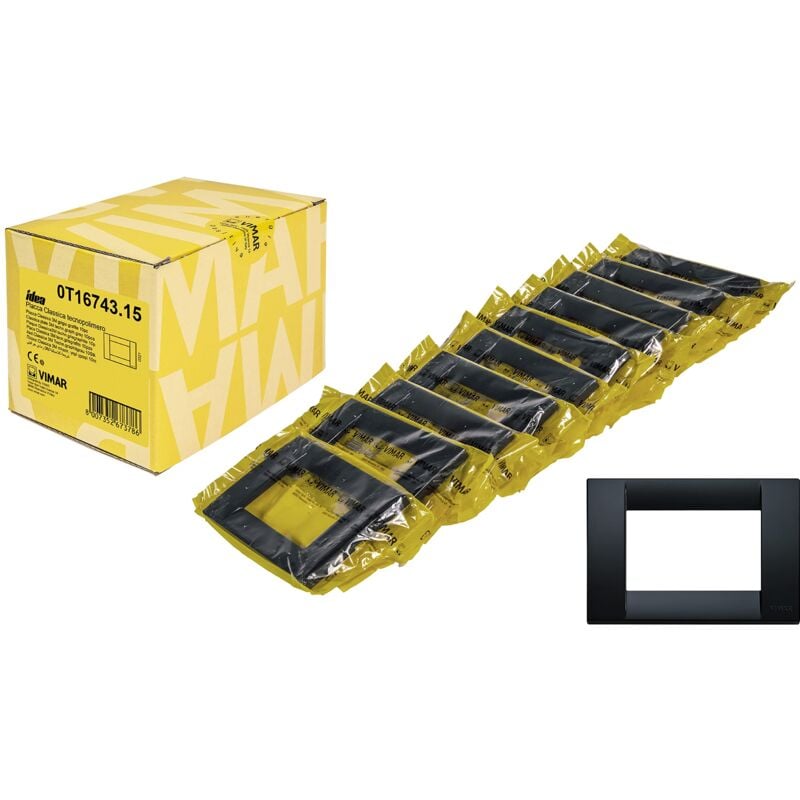 foto del prodotto idea 0t16743.15 placca classica 3 moduli in tecnopolimero, 10 pezzi, grigio grafite - vimar