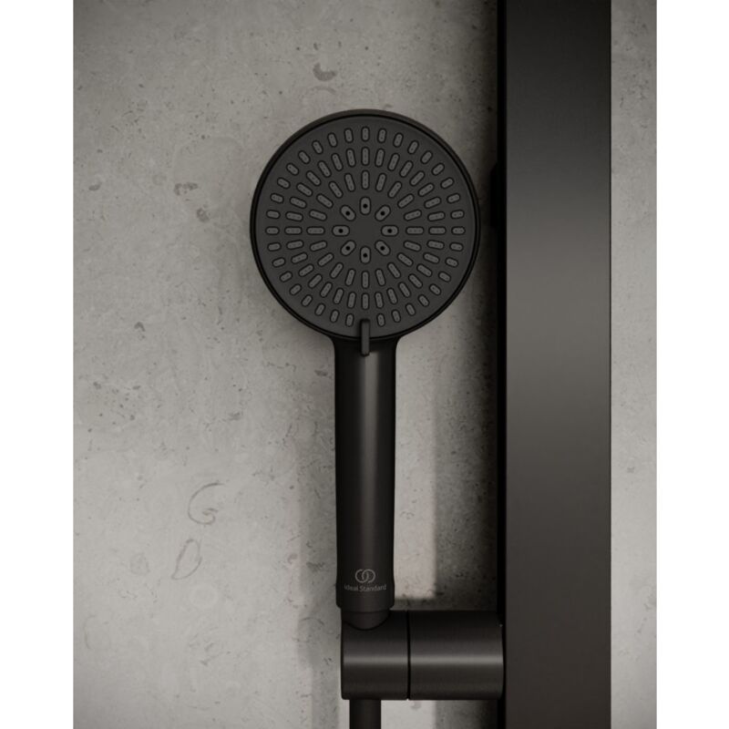 foto del prodotto ideal standard alu , doccetta a mano in alluminio per doccia a due funzioni, diametro 10cm, bd580xg, nero seta