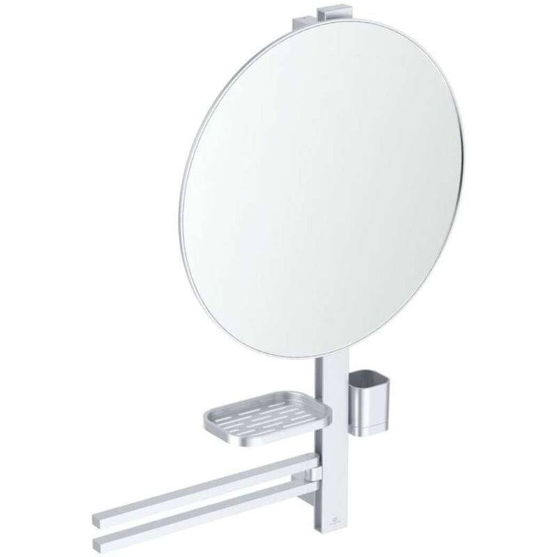 foto del prodotto ideal standard - alu+ - specchio cosmetico con portasciugamani, mensola e bicchiere per spazzolini e dentifricio, argento bd587si