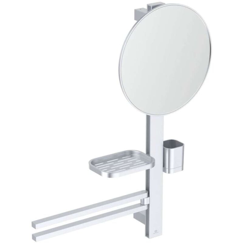 foto del prodotto ideal standard - alu+ - specchio cosmetico con portasciugamani, mensola e bicchiere per spazzolini e dentifricio, argento bd588si