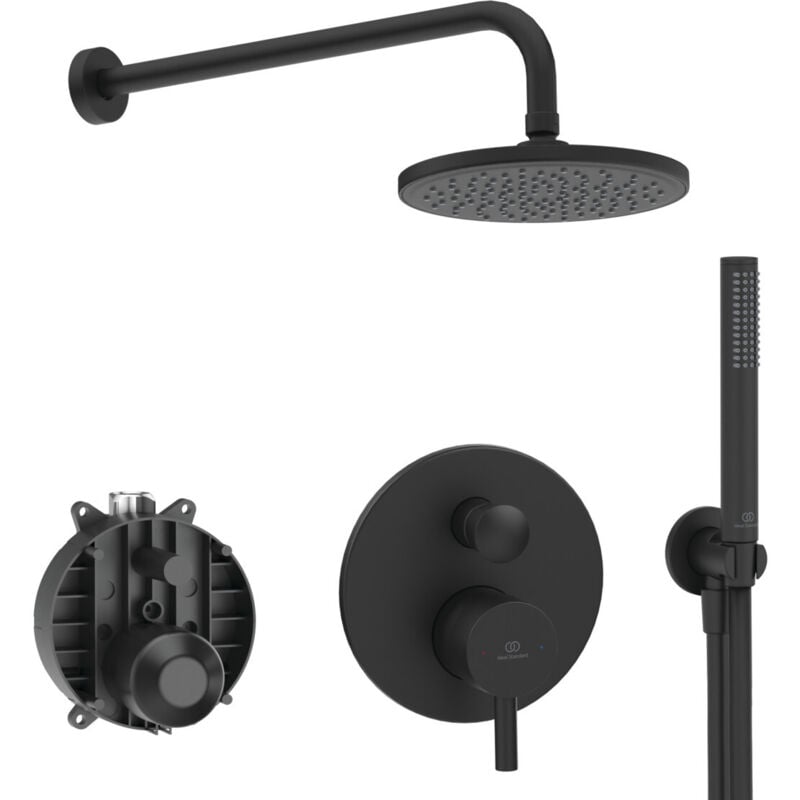 foto del prodotto ideal standard - ceraline, kit doccia completo, set asta doccia per installazione a muro, nero seta