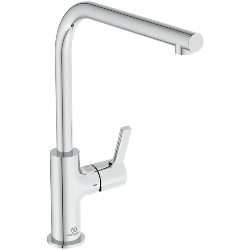 foto del prodotto ideal standard gusto, miscelatore monocomando per lavello da cucina, bocca ad l tubolare ed erogazione orientabile, bd418aa, cromato