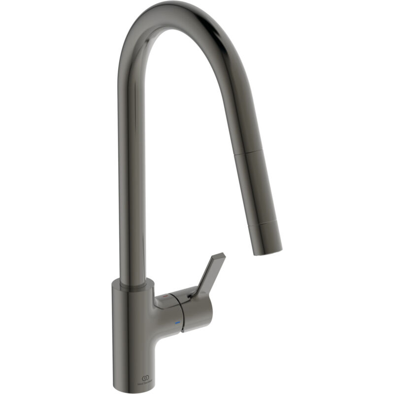 foto del prodotto ideal standard gusto, miscelatore monocomando per lavello da cucina, bocca alta tubolare con doccetta orientabile ed estraibile a una funzione,