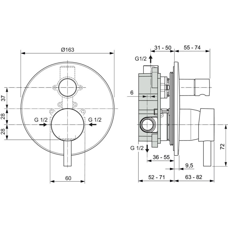 foto del prodotto ideal standard miscelatore monocomando ad incasso per vasca doccia in ottone cromato ceraline