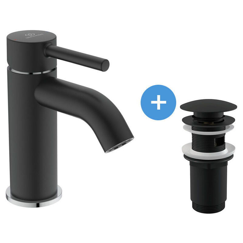foto del prodotto ideal standard miscelatore monocomando per lavabo scarico a scomparsa per lavabo 5 4 clic clac, nero opaco bd026u4 cliclac 