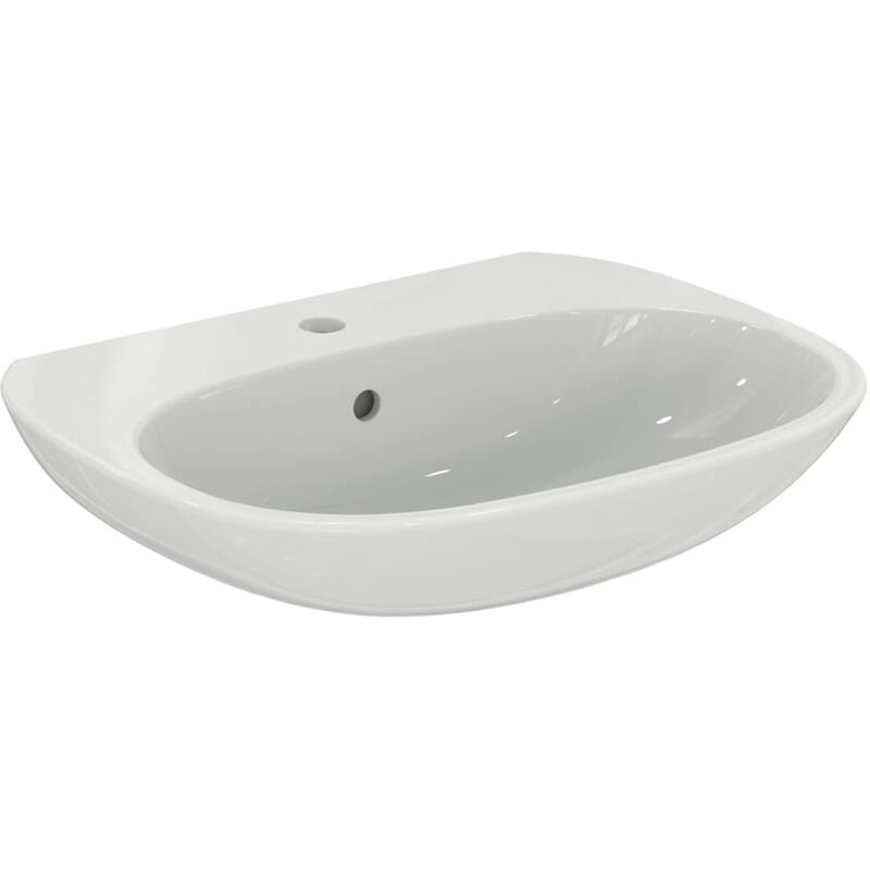 foto del prodotto ideal standard tesi, lavabo da 60cm per installazione a muro, con foro centrale per la rubinetteria, con foro troppopieno, bianco