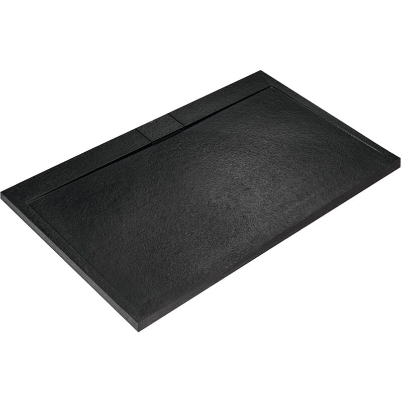 foto del prodotto ideal standard ultra flat s i.life, piatto doccia rettangolare 180x90 in resina, piletta di scarico lato lungo, finitura opaca effetto pietra, nero