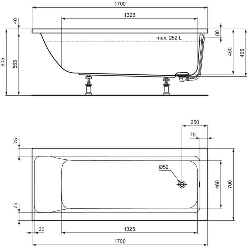 foto del prodotto ideal standard vasca da bagno 170x70cm serie connect air t361701 da incasso solo guscio bianco