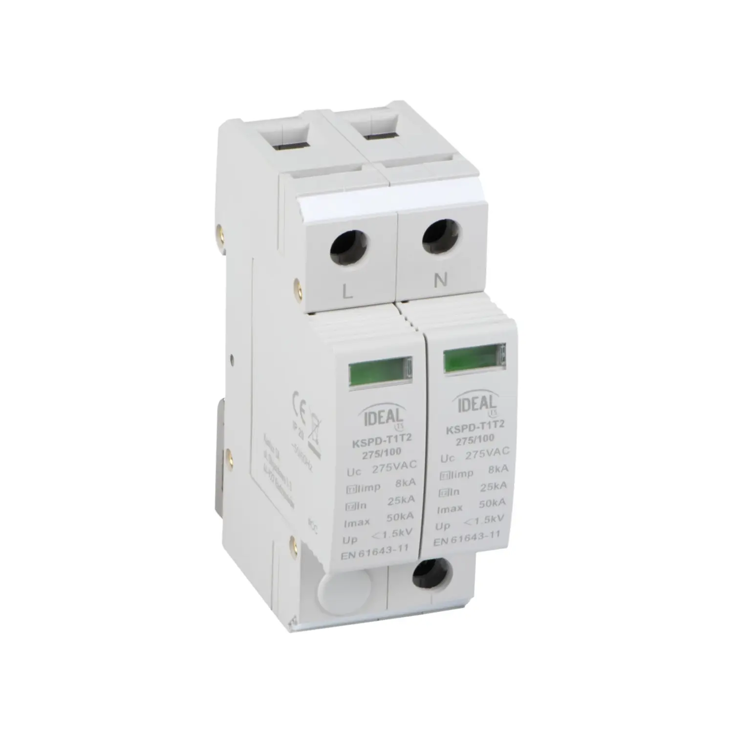 foto del prodotto ideal ts scaricatore di sovratensione monofase 2 posti din t1+t2(b+c) 230 vac