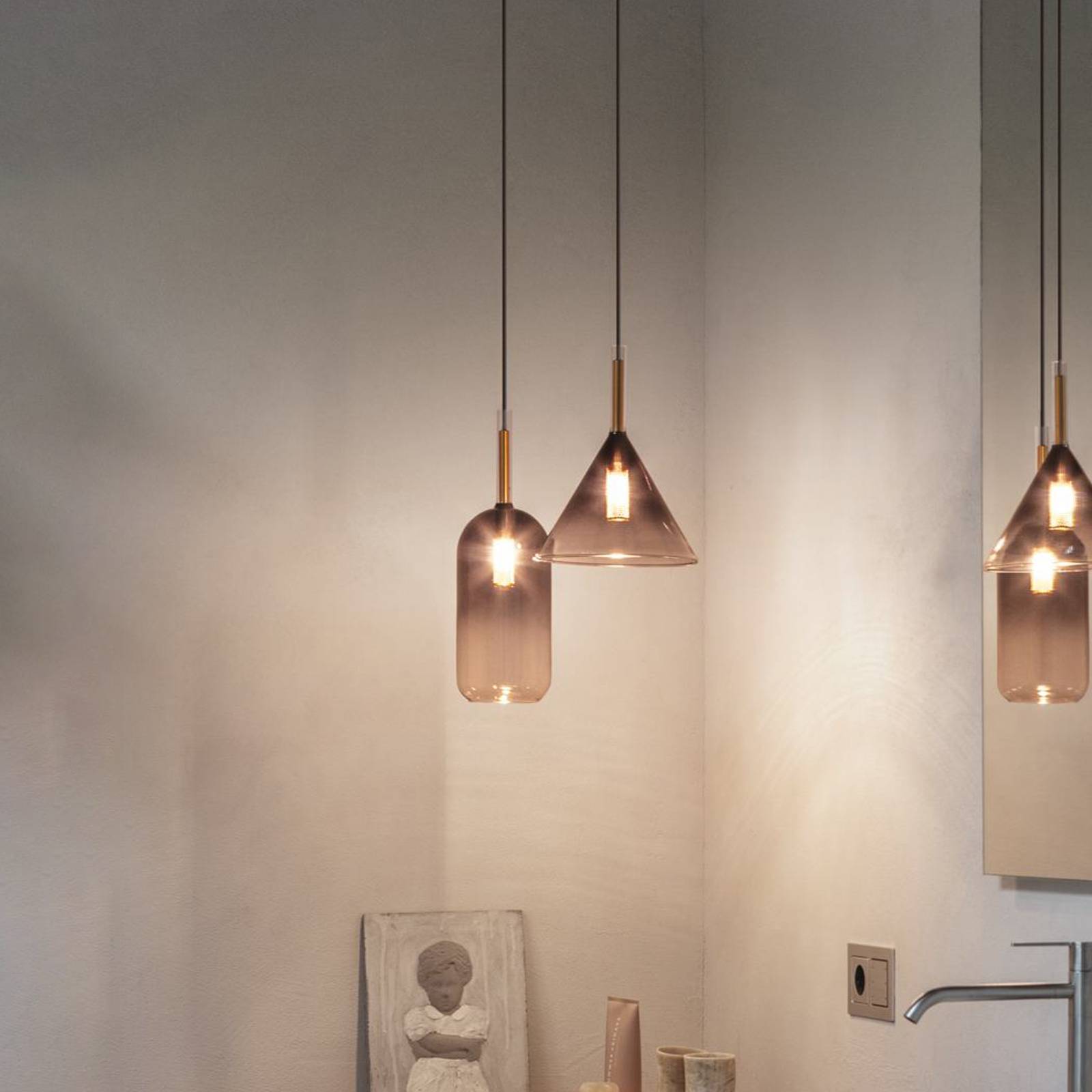 foto del prodotto ideallux ideal lux empire cono lampada a sospensione, vetro chiaro grigio fumo