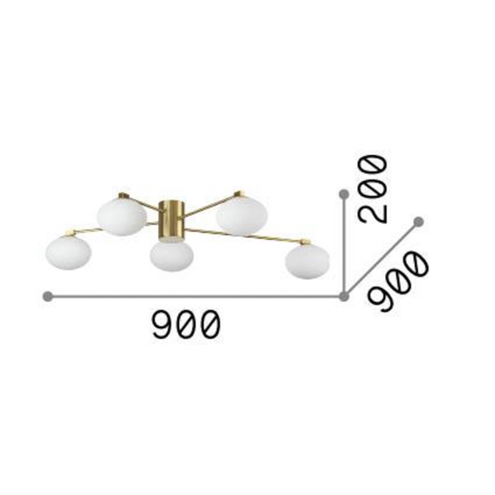 foto del prodotto ideallux ideal lux hermes plafoniera, bianco, 90 cm, a 5 luci, vetro