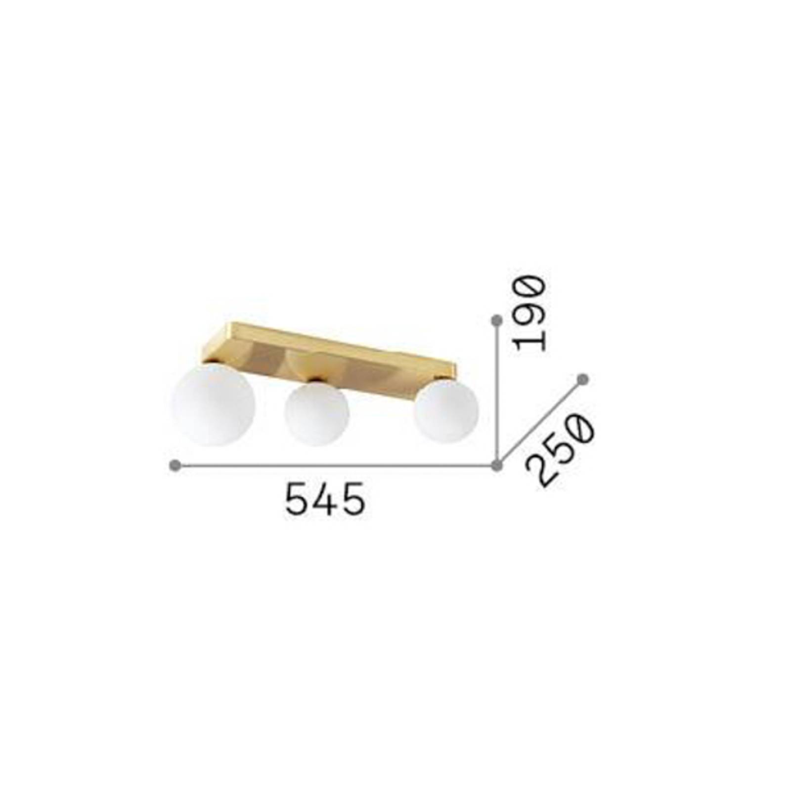 foto del prodotto ideallux ideal lux penta plafoniera a 3 luci, color oro, vetro opalino