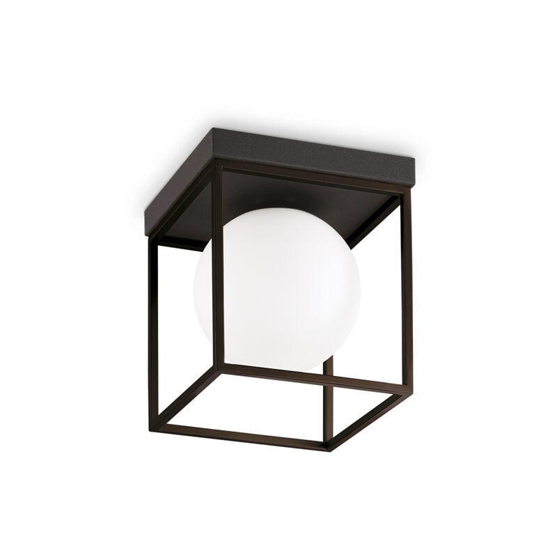 foto del prodotto ideallux ideal lux plafoniera lingotto, nero, vetro opalino, a 1 luce