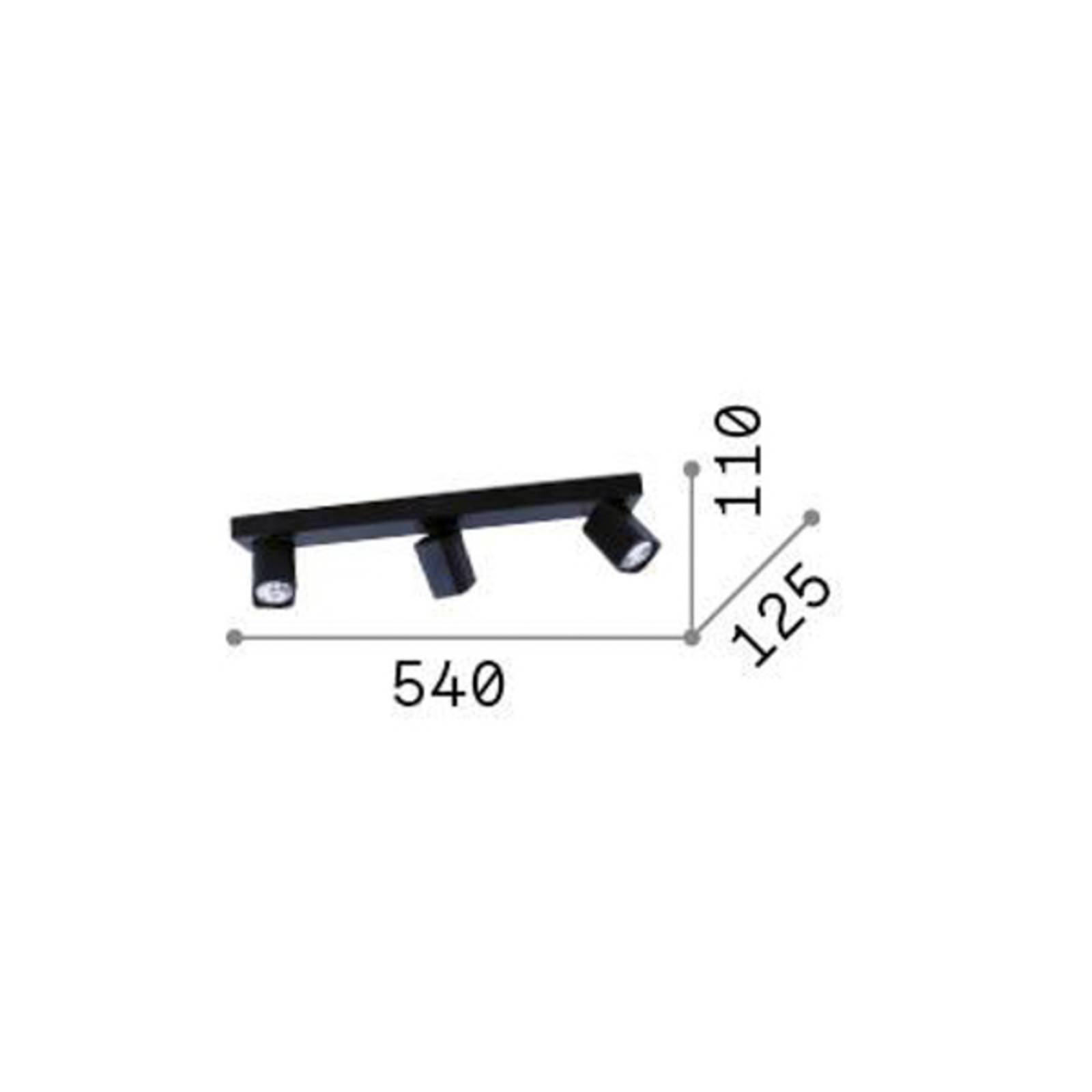 foto del prodotto ideallux ideal lux rudy faretto quadrato da soffitto, nero, a 3 luci, metallo