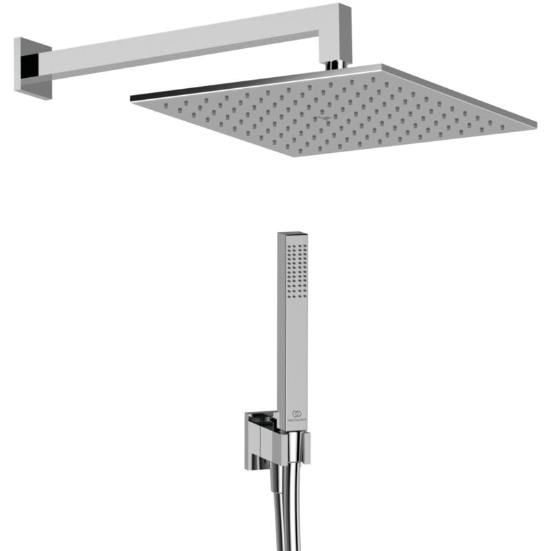 foto del prodotto idealrain, kit bundle doccia con soffione quadrato da 30cm, doccetta stick con portata a 8l min, tubo flessibile da 1.75mt, gomito a muro e braccio