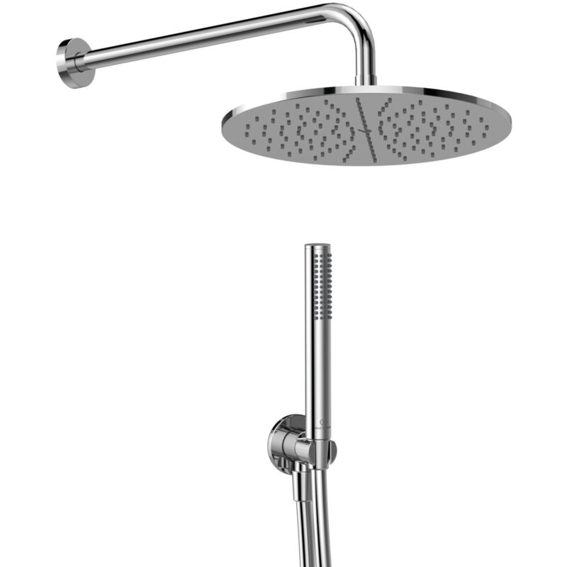 foto del prodotto idealrain, kit bundle doccia con soffione tondo da 30cm, doccetta stick con portata a 8l min, tubo flessibile da 1.75mt, gomito a muro e braccio da