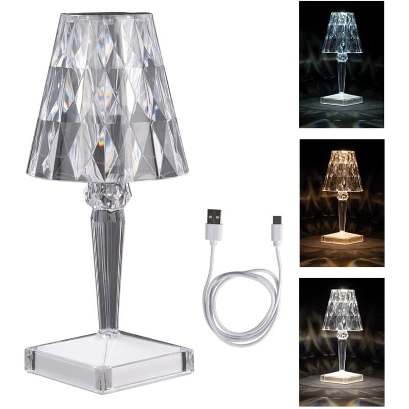 foto del prodotto idee con lampada da tavolo a led effetto cristallo a forma di cuore diamante lampada da comodino moderna decorativa 25,5 cm di altezza dimmerabile e