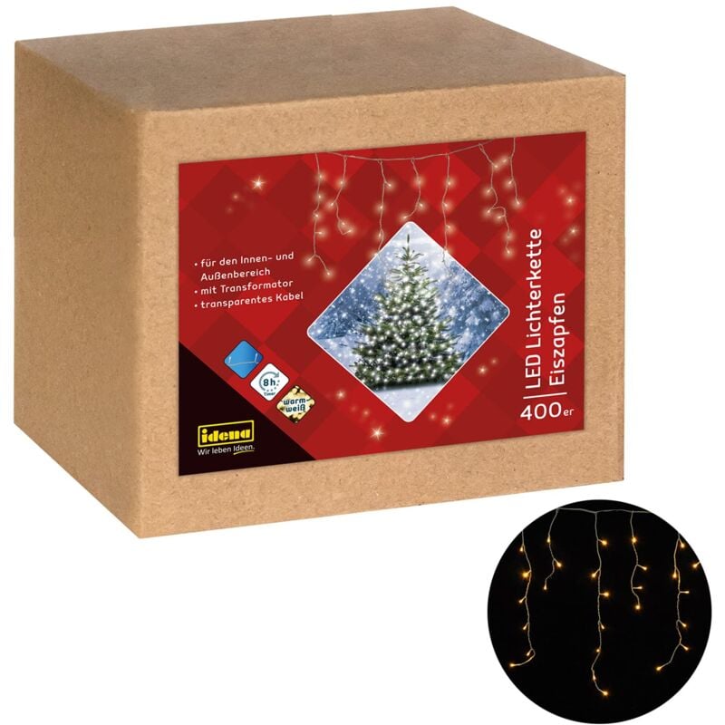 foto del prodotto idena 31270 catena luminosa a led con 400 led in bianco caldo, con funzione timer di 8 ore e trasformatore, con fili, circa 10,27 cm di lunghezza,