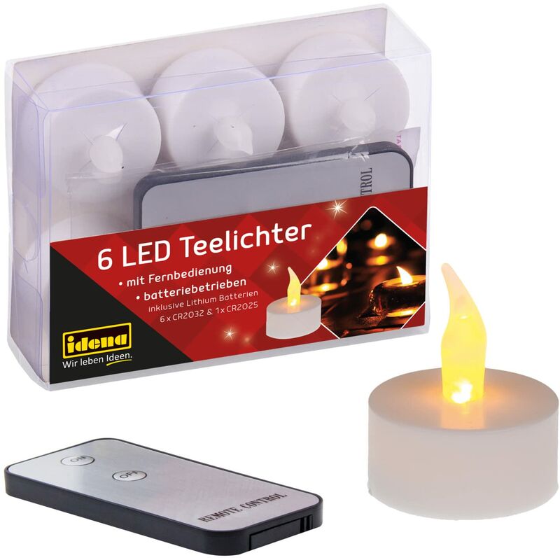 foto del prodotto idena 38204 candele da t a led, 6 pezzi, candele elettriche con luce tremolante, con telecomando, batterie incluse, decorazione per matrimoni,