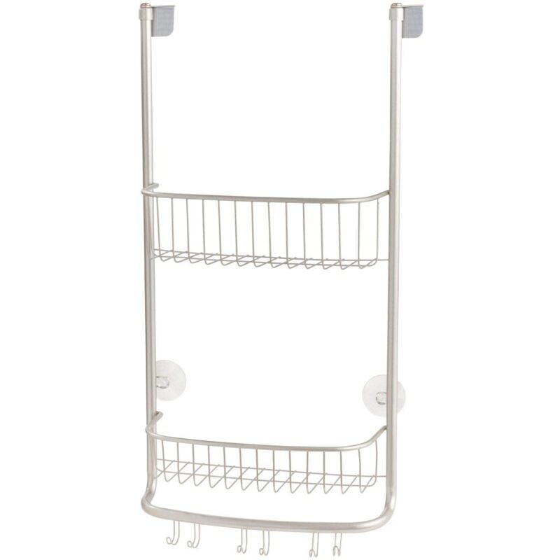 foto del prodotto idesign 46165eu portaoggetti doccia da appendere, piccolo porta oggetti per doccia con 2 cestelli e 3 doppi ganci, portaoggetti da appendere nel box