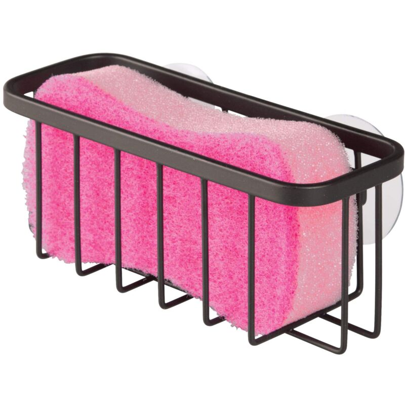 foto del prodotto idesign 84707, porta spugna gia aa8, organizer per lavello in metallo inossidabile per spugna e raschietto, nero opaco normale