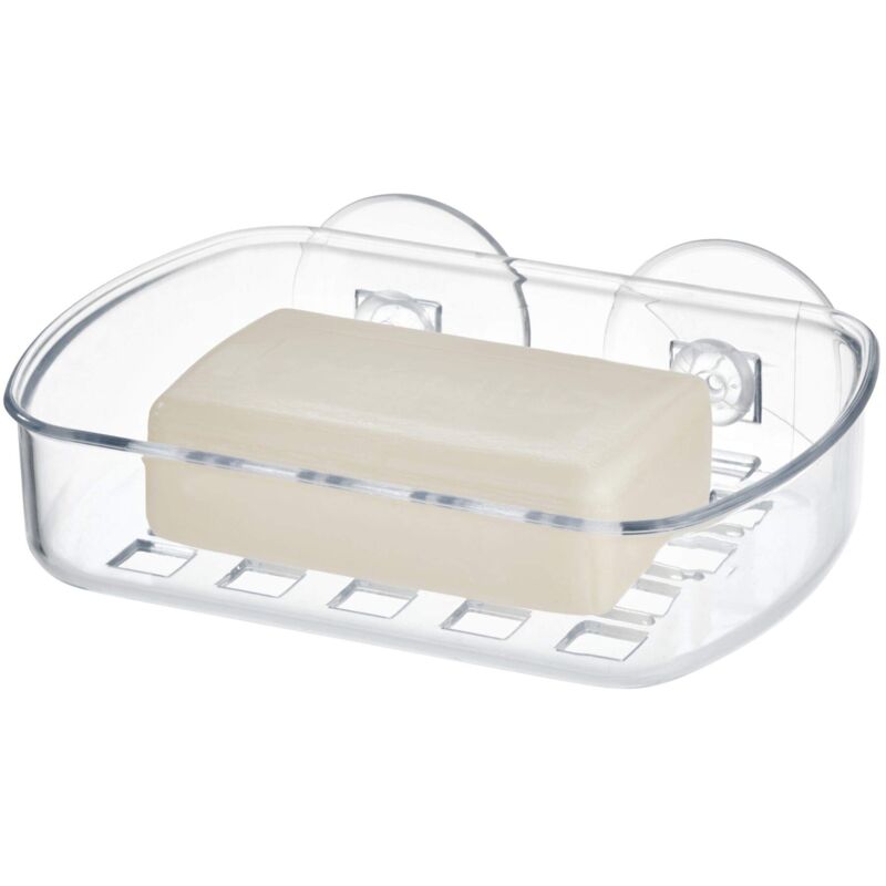foto del prodotto idesign basic portasapone bagno, porta sapone in plastica con due robuste ventose, trasparente