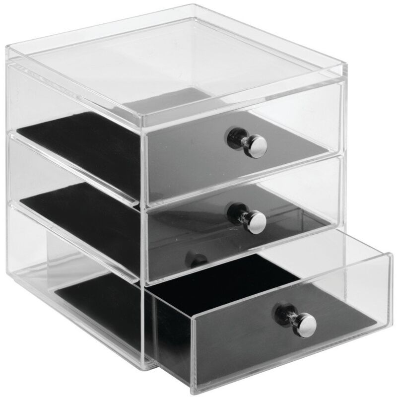 foto del prodotto idesign clarity jewelry organizer gioielli, scatola per gioielli con 3 cassetti per orologi, catenine, anelli ed altro, porta gioielli anti graffio,