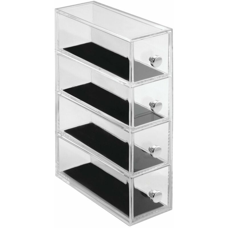 foto del prodotto idesign clarity jewelry storage portagioie con 4 cassetti per orologi, collane, ecc. organizer per gioielli reversibile con protezione antigraffio