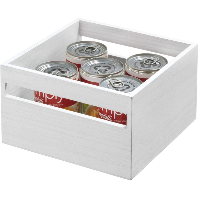 foto del prodotto idesign eco wood porta oggetti con manici, piccolo contenitore armadietti paulownia, scatola legno portaoggetti per cucina e altri ambienti, bianco,