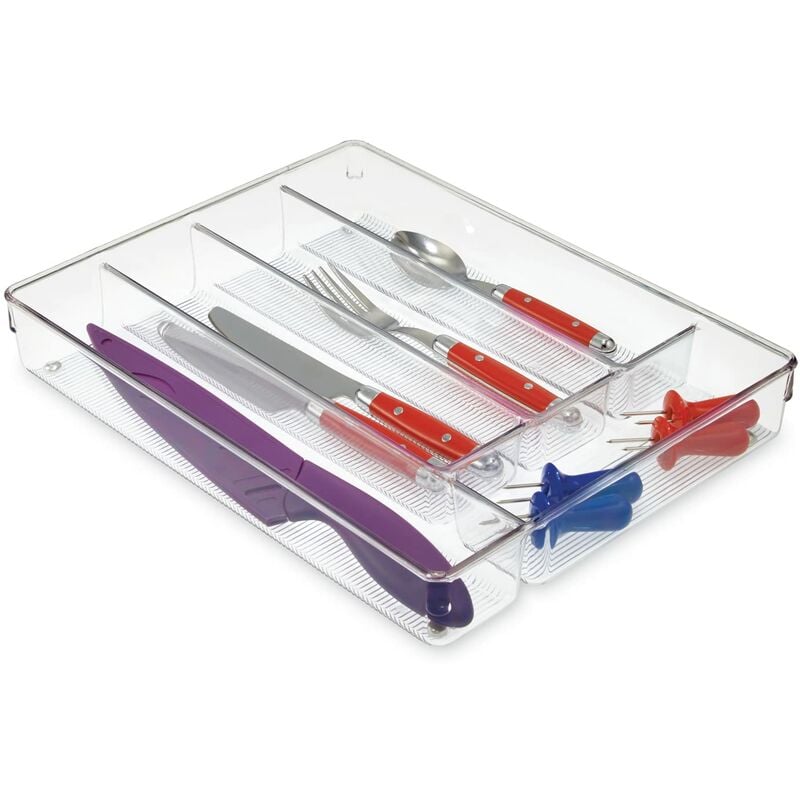 foto del prodotto idesign linus portaposate da cassetto, grande portaposate in plastica con 5 scomparti, trasparente