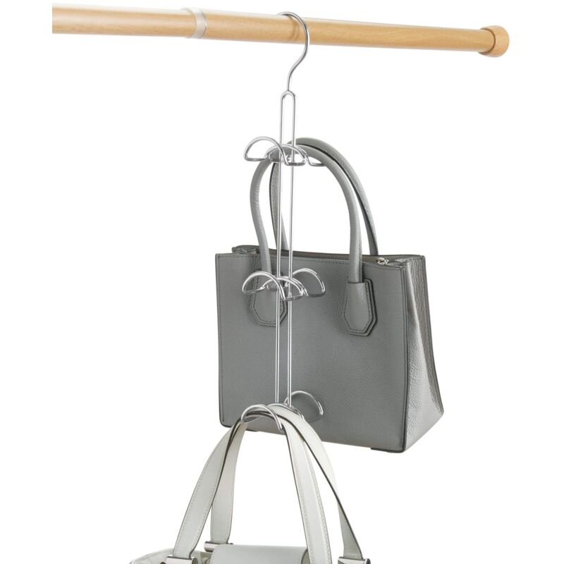 foto del prodotto idesign organizer armadio, appendi borse da armadio, grande borse organizer in metallo con 6 ganci ideale anche per borse, sciarpe ecc., argento