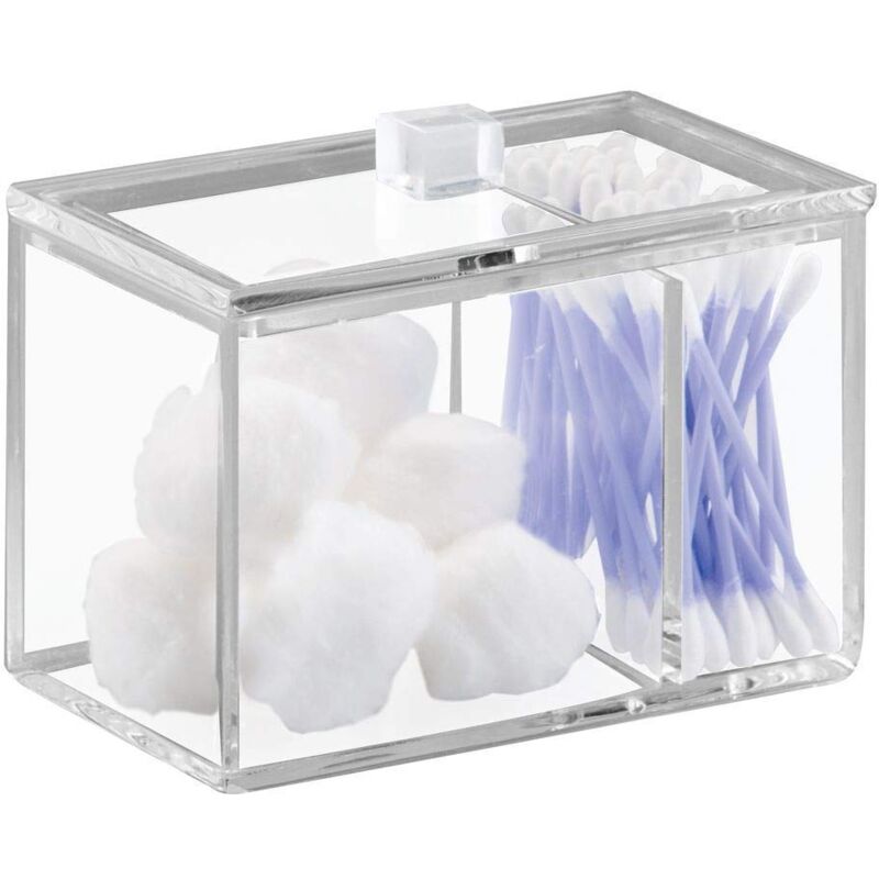 foto del prodotto idesign organizer bagno con coperchio, elegante porta dischetti struccanti in plastica con 2 scomparti, pratico porta cotton fioc e organizer