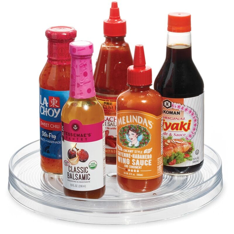 foto del prodotto idesign organizer cucina, grande portaspezie girevole in plastica priva di bpa, porta spezie ideale anche per conserve e altri utensili, trasparente