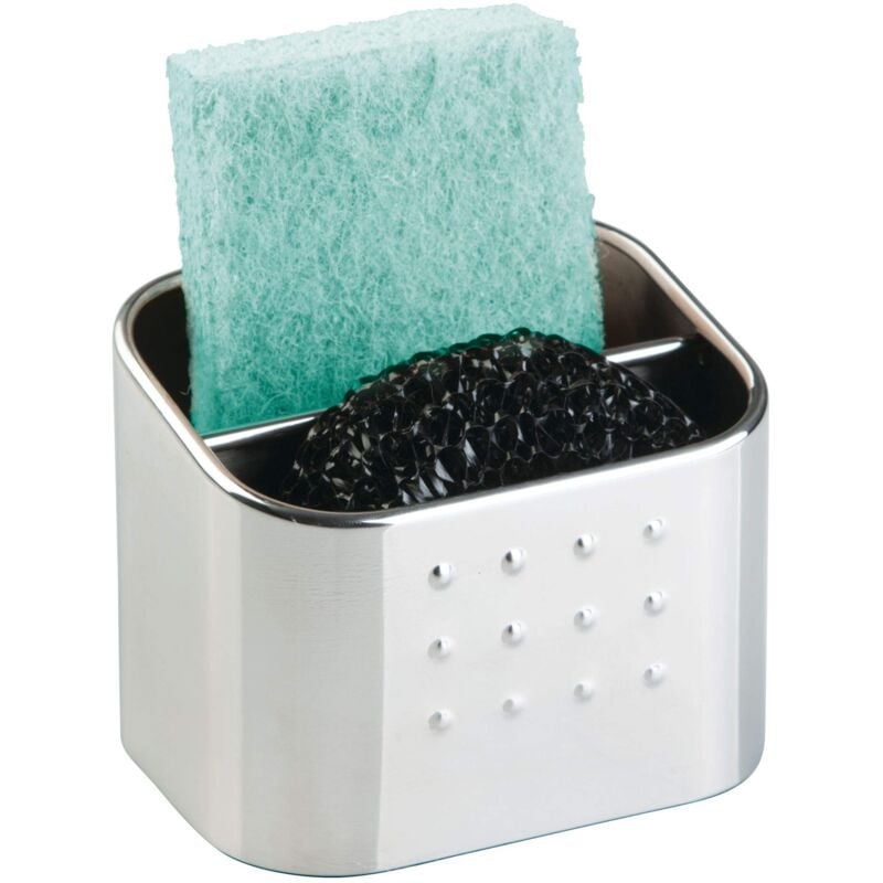foto del prodotto idesign porta spugne lavello cucina, portaspugne con 2 scomparti, in acciaio ideale per pagliette e molto altro, argento opaco