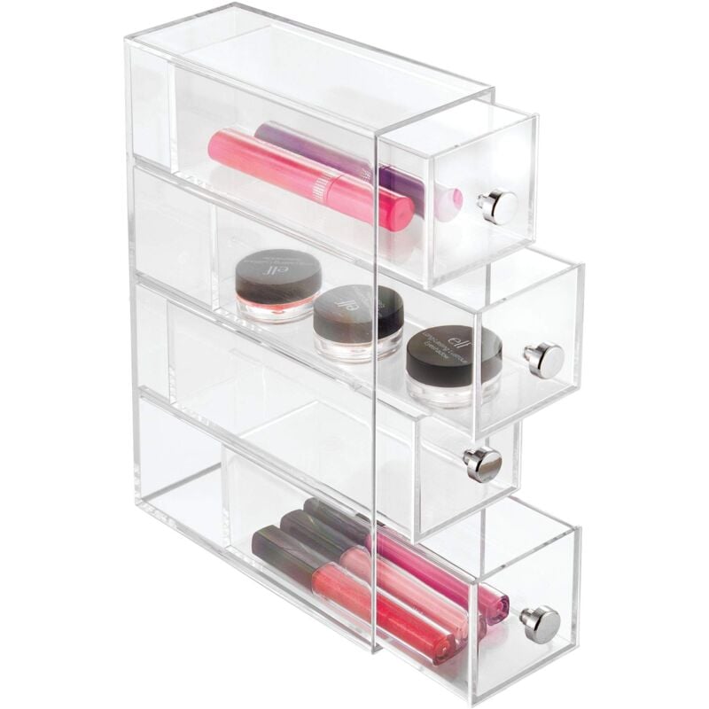 foto del prodotto idesign porta trucchi con 4 cassetti, mini cassettiera per make up, cosmetici e gioielli, organizzatore trucchi con cassetti girevoli in plastica,