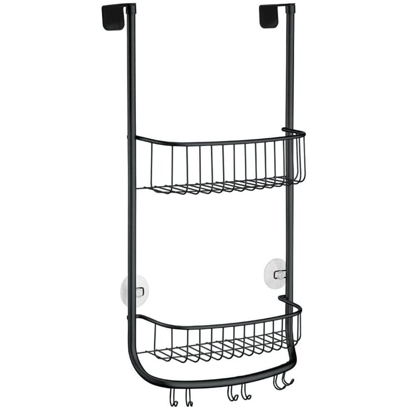 foto del prodotto idesign portaoggetti doccia da appendere, piccolo porta oggetti per doccia con 2 cestelli e 3 doppi ganci, portaoggetti da appendere nel box doccia